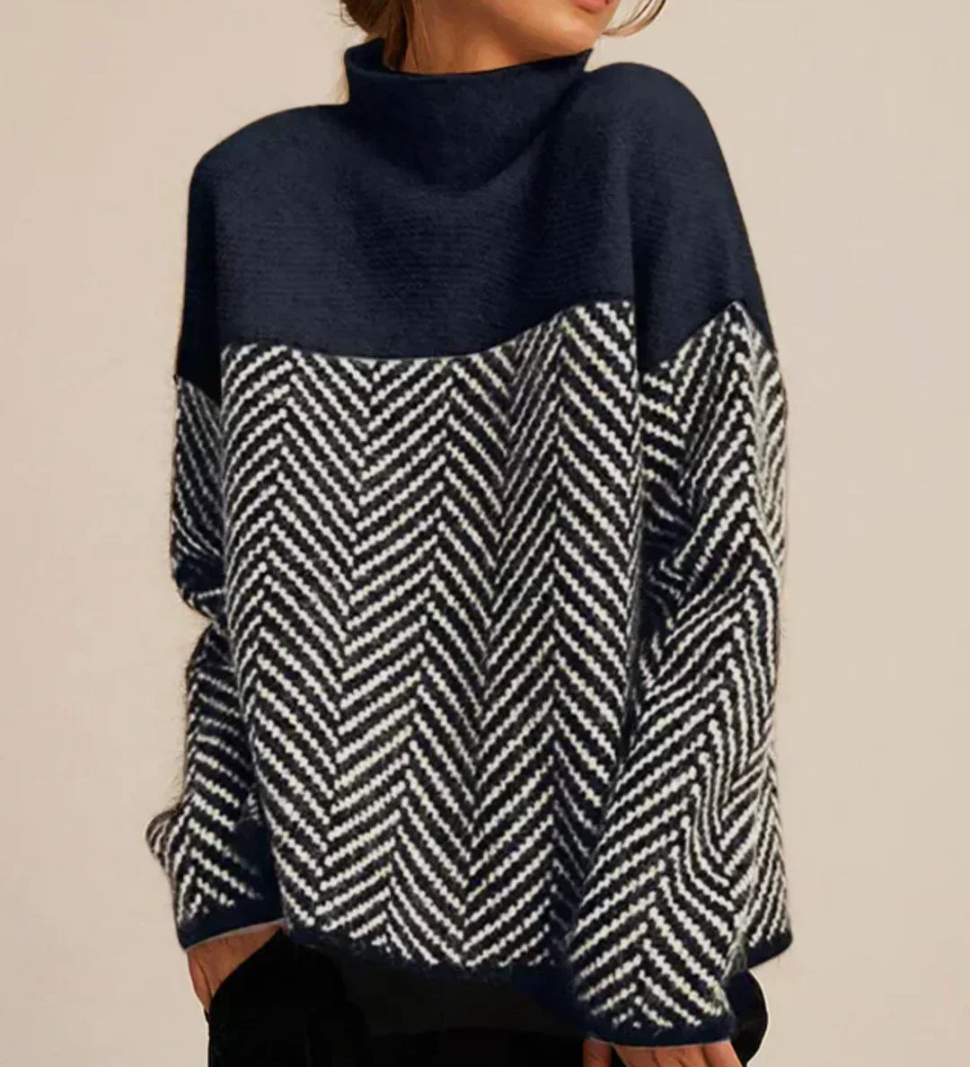 Norah | Pull en Coton Col Montant Chevrons