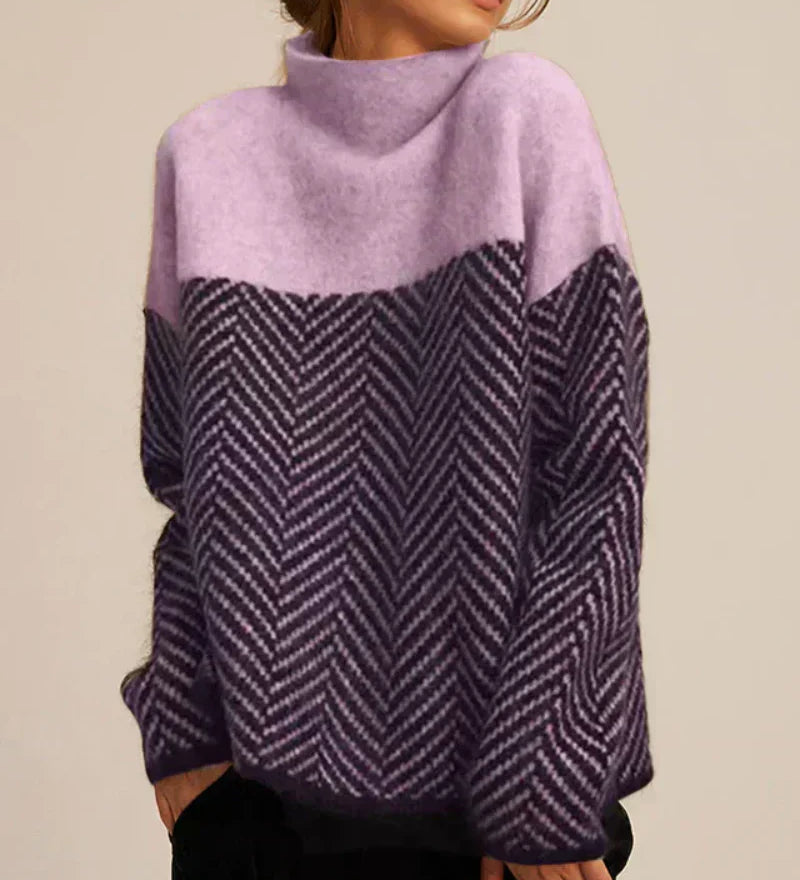 Norah | Pull en Coton Col Montant Chevrons