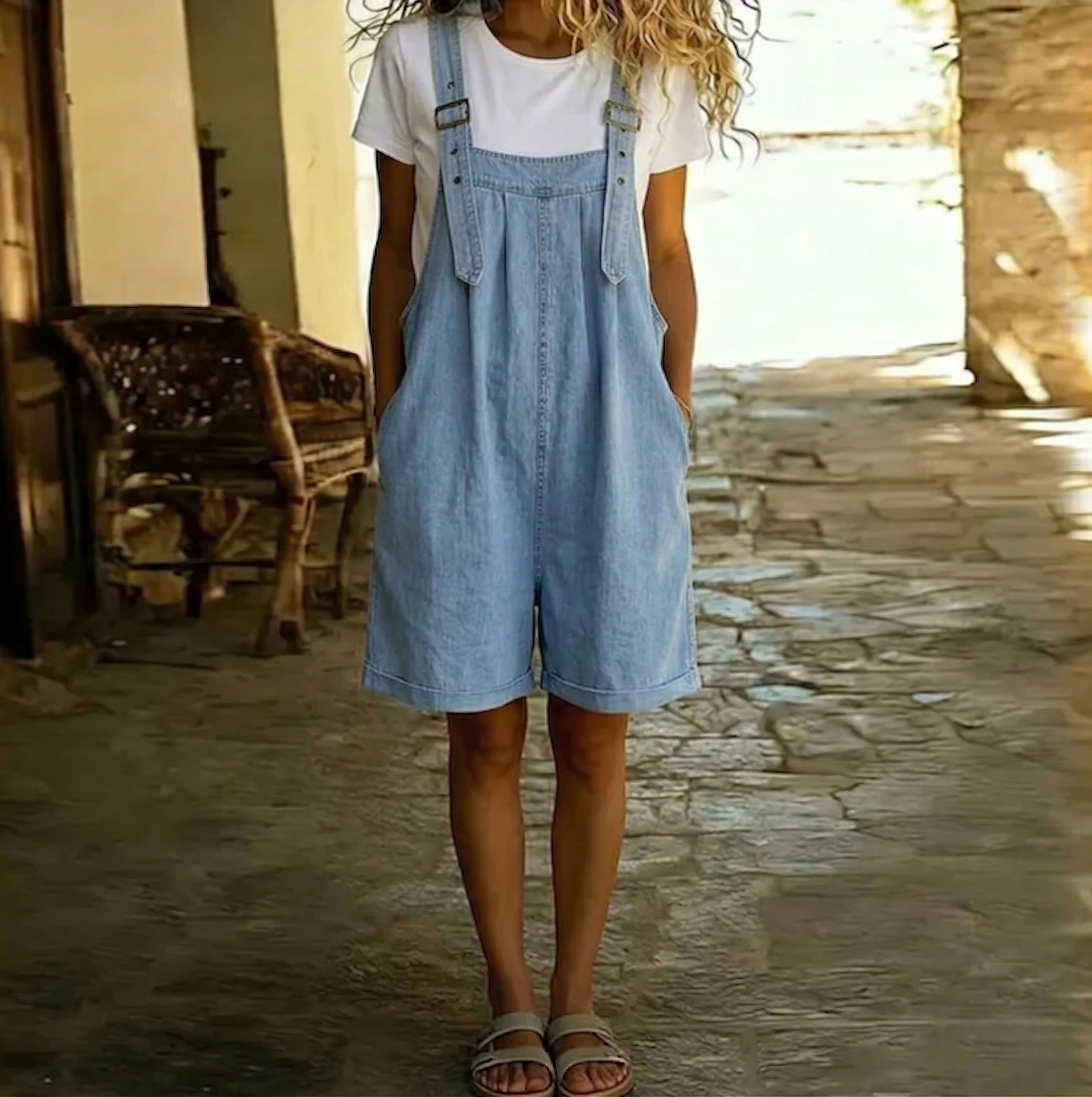 Manon - Combinaison Courte en Denim avec Touche Douce de Coton